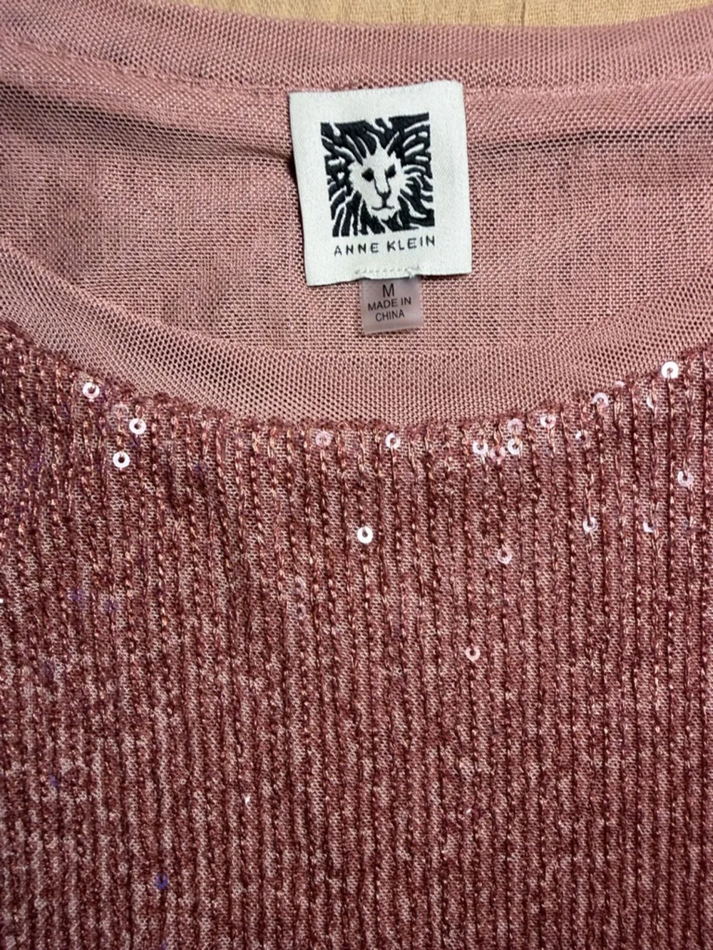 Anne Klein Berry Rose Pink Sequin Short Sleeve Top - Picture 2 of 5